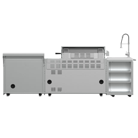 FORNO Bulnes 40-Inch BBQ, 95,000 BTU, 5 Burners, Sear & Rotisserie Infrared with Side Burner, Stainless Steel Outdoor Kitchen with 1.8 cu.ft. Beverage Center & White Sintered Stone Countertops