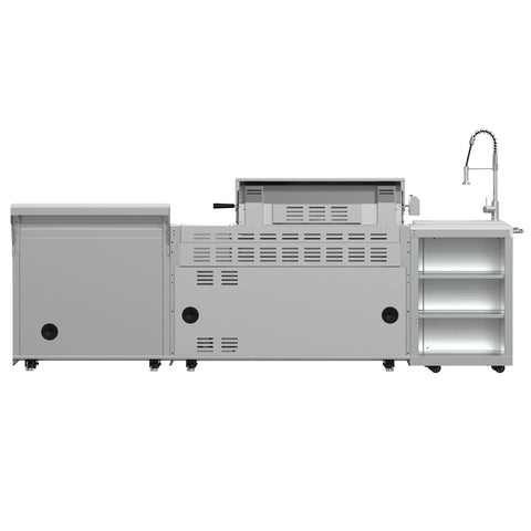 FORNO Bulnes 40-Inch BBQ, 95,000 BTU, 5 Burners, Sear & Rotisserie Infrared with Side Burner, Stainless Steel Outdoor Kitchen with 1.8 cu.ft. Beverage Center & White Sintered Stone Countertops