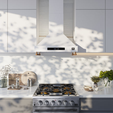 Forno Venezia 30 Inch Wall-Mounted Range Hood in White with Touch Controls and Baffle Filters