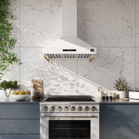 Forno Venezia 36 Inch Wall-Mounted Range Hood in White with Touch Controls and Baffle Filters