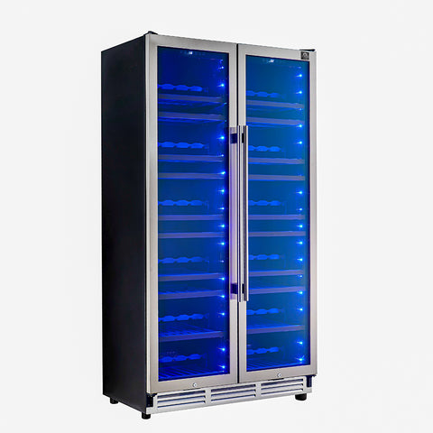 Forno Vernazza 40-Inch Side-by-Side Dual Zone Wine Cellar, 25.07 cu.ft Capacity, Stainless Steel, Temperature Control, UV-Protected Glass Door, Wooden Shelves