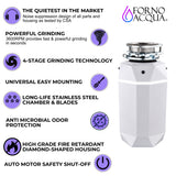 FORNO ACQUA BrightDIAMOND Moonstone 1HP Super Quiet Garbage Disposal Corded with Motion Sensor Cabinet Light & Pre-Wired Air Switch