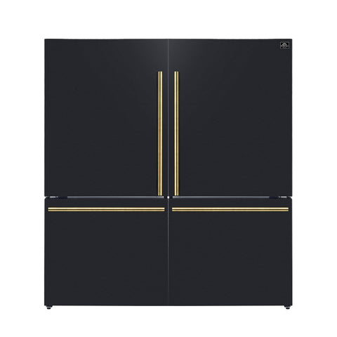 Forno Milano 2-Piece 62-Inch Freestanding Dual Bottom Freezer Refrigerator in Black – 34.4 cu.ft, Touch Control, Ice Maker
