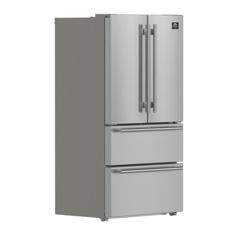 Forno Moena 36-Inch French Door Refrigerator, 19.2 cu.ft, Counter Depth, Ice Maker, Stainless Steel Interior Panel, ENERGY STAR Certified