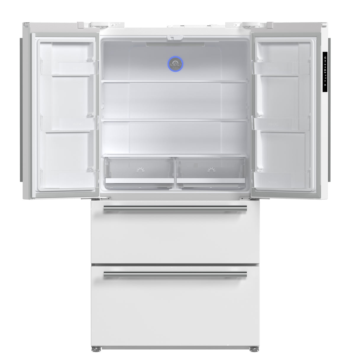 FORNO Premium 2 Pieces Kitchen Bundle - Leonardo Espresso 30-Inch White Electric Range, Moena Espresso 36-Inch White French Door Refrigerator