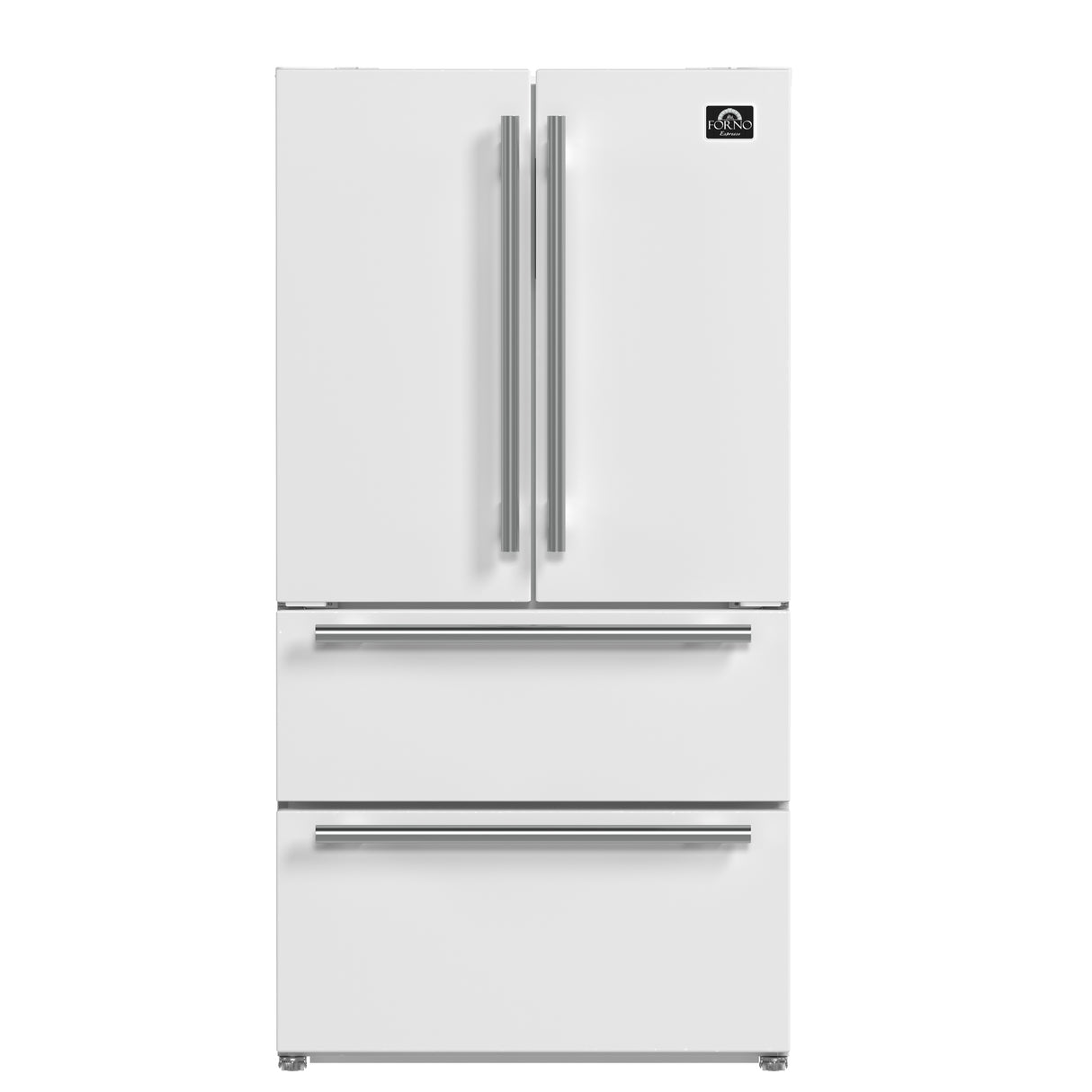 FORNO Premium 2 Pieces Kitchen Bundle - Leonardo Espresso 30-Inch White Electric Range, Moena Espresso 36-Inch White French Door Refrigerator