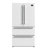 FORNO Premium 2 Pieces Kitchen Bundle - Leonardo Espresso 30-Inch White Electric Range, Moena Espresso 36-Inch White French Door Refrigerator