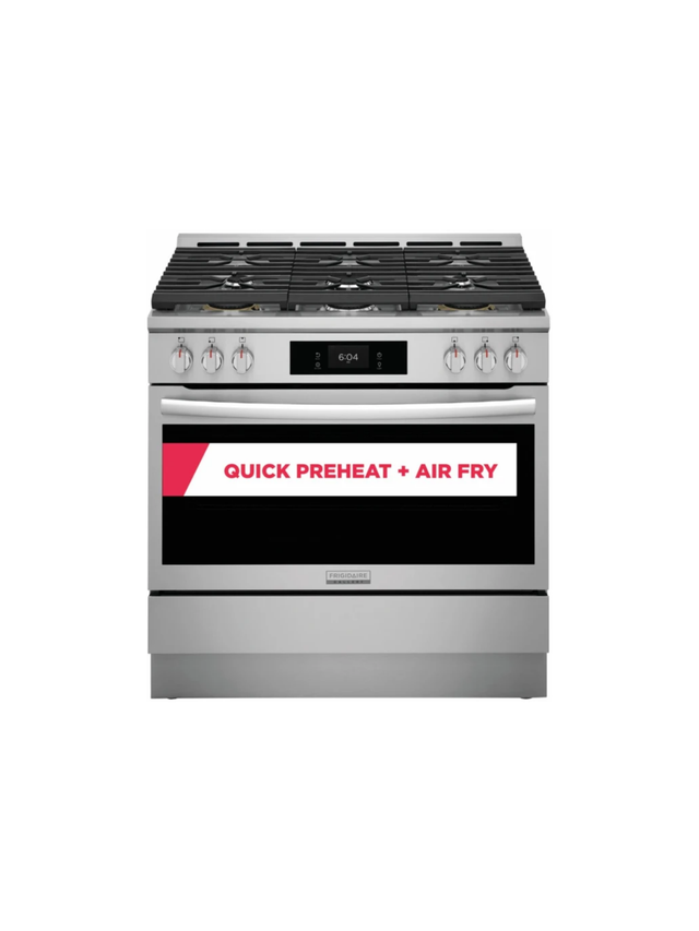 Frigidaire - Gallery 36 in. 6-Burner Slide-In Dual Fuel Range in Stainless Steel with Total Convection and Air Fry