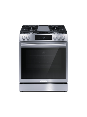 Frigidaire - Gallery 30 in. 6 cu. ft. 5 Burner Slide-In Gas Range with Total Convection and Air Fry, Smudge Proof Stainless Steel
