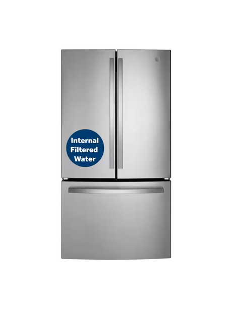 GE - 21.9 cu. ft. Counter Depth French Door Refrigerator w/Internal Dispenser in Fingerprint Resistant Stainless, ENERGY STAR
