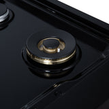 Valente 36" Gas Cooktop in Black, 6 Sealed burners, 71,000 BUT Output, 1 Antique Brass Dual-Ring Burner, Continuous Cast Iron Grates