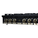 Valente 36" Gas Cooktop in Black, 6 Sealed burners, 71,000 BUT Output, 1 Antique Brass Dual-Ring Burner, Continuous Cast Iron Grates