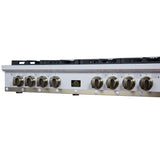 Valente 48" Gas Cooktop in White, 8 Sealed burners, 94,000 BUT Output, 2 Antique Brass Dual-Ring Burners, Continuous Cast Iron Grates