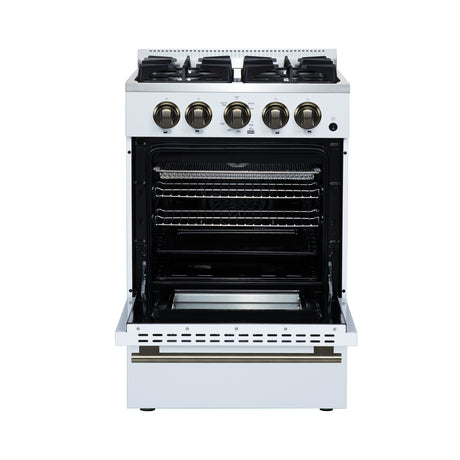 Forno Breno 24 Inch Freestanding Gas Range in White with Antique Brass, Compact Design