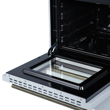 Forno Breno 24 Inch Freestanding Gas Range in White with Antique Brass, Compact Design