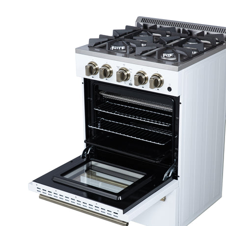 Forno Breno 24 Inch Freestanding Gas Range in White with Antique Brass, Compact Design
