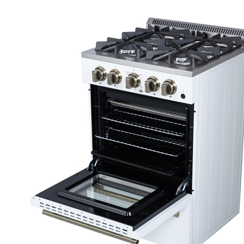Forno Breno 24 Inch Freestanding Gas Range in White with Antique Brass, Compact Design