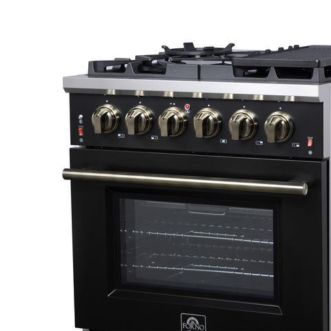 Forno Massimo 30-Inch Black Freestanding Gas Range, 5 Burners, True Convection Oven