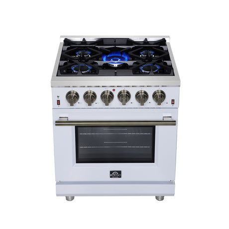 Forno Massimo 30-Inch White Freestanding Gas Range, 5 Burners, True Convection Oven