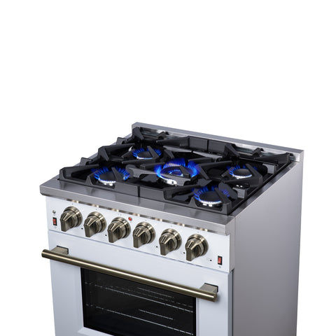 Forno Massimo 30-Inch White Freestanding Gas Range, 5 Burners, True Convection Oven