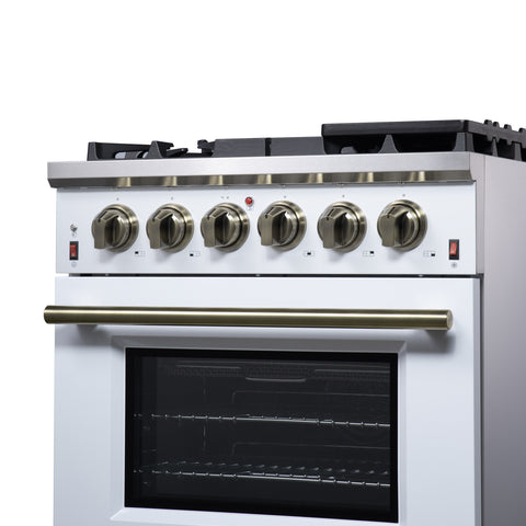 Forno Massimo 30-Inch White Freestanding Gas Range, 5 Burners, True Convection Oven