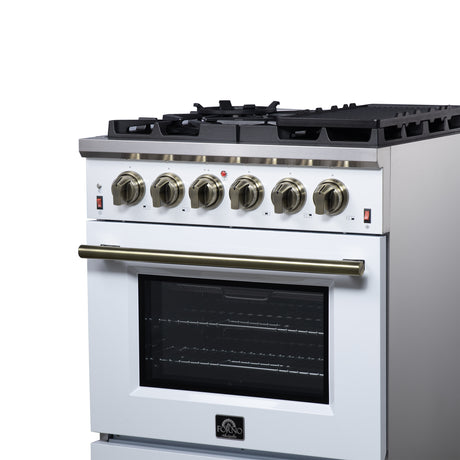 Forno Massimo 30-Inch White Freestanding Gas Range, 5 Burners, True Convection Oven