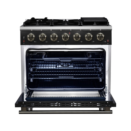 Forno Massimo 36-Inch Black Freestanding Gas Range, 6 Sealed Burners, Convection Oven, Energy Efficient