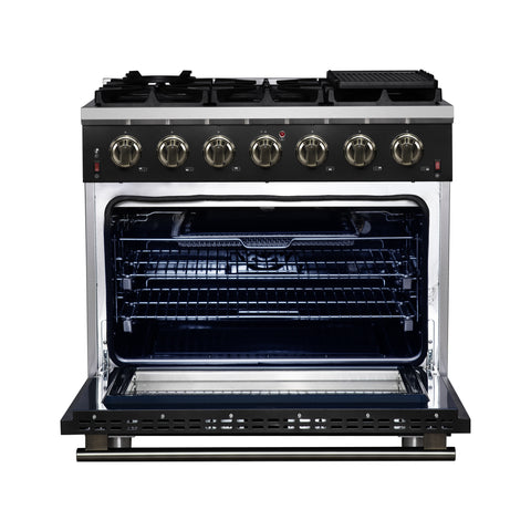 Forno Massimo 36-Inch Black Freestanding Gas Range, 6 Sealed Burners, Convection Oven, Energy Efficient