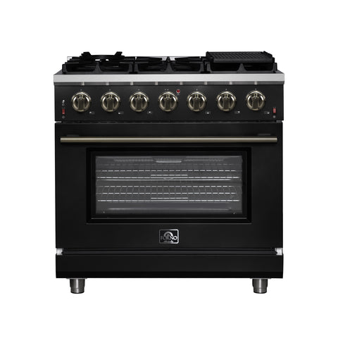 Forno Massimo 36-Inch Black Freestanding Gas Range, 6 Sealed Burners, Convection Oven, Energy Efficient