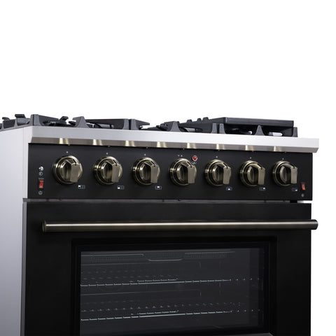 Forno Massimo 36-Inch Black Freestanding Gas Range, 6 Sealed Burners, Convection Oven, Energy Efficient