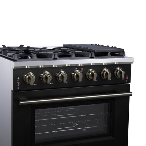 Forno Massimo 36-Inch Black Freestanding Gas Range, 6 Sealed Burners, Convection Oven, Energy Efficient