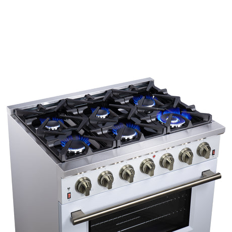 Forno Massimo 36-Inch White Freestanding Gas Range, 6 Sealed Burners, Convection Oven, Energy Efficient