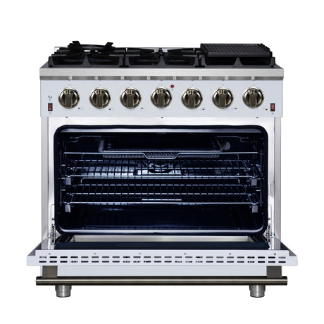 Forno Massimo 36-Inch White Freestanding Gas Range, 6 Sealed Burners, Convection Oven, Energy Efficient