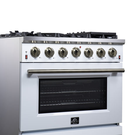 Forno Massimo 36-Inch White Freestanding Gas Range, 6 Sealed Burners, Convection Oven, Energy Efficient