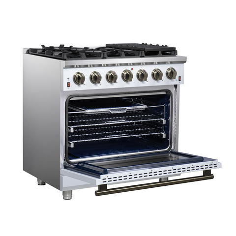 Forno Massimo 36-Inch White Freestanding Gas Range, 6 Sealed Burners, Convection Oven, Energy Efficient