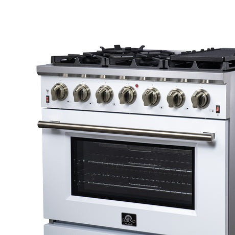 Forno Massimo 36-Inch White Freestanding Gas Range, 6 Sealed Burners, Convection Oven, Energy Efficient