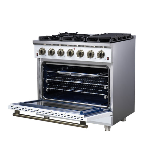 Forno Massimo 36-Inch White Freestanding Gas Range, 6 Sealed Burners, Convection Oven, Energy Efficient