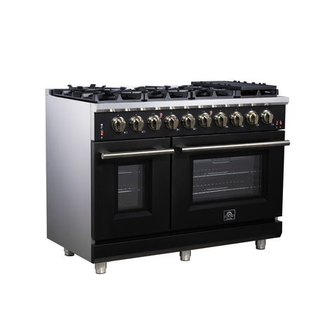 Forno Massimo 48-Inch Black Freestanding Gas Range, 8 Burners, True Convection Oven