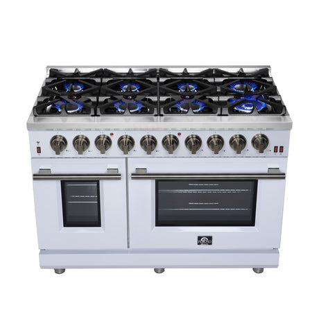 Forno Massimo 48-Inch White Freestanding Gas Range, 8 Burners, True Convection Oven