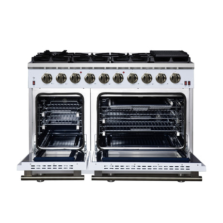 Forno Massimo 48-Inch White Freestanding Gas Range, 8 Burners, True Convection Oven