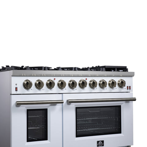 Forno Massimo 48-Inch White Freestanding Gas Range, 8 Burners, True Convection Oven