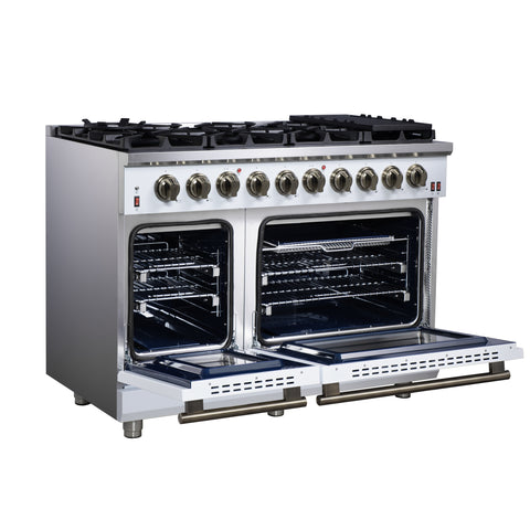 Forno Massimo 48-Inch White Freestanding Gas Range, 8 Burners, True Convection Oven
