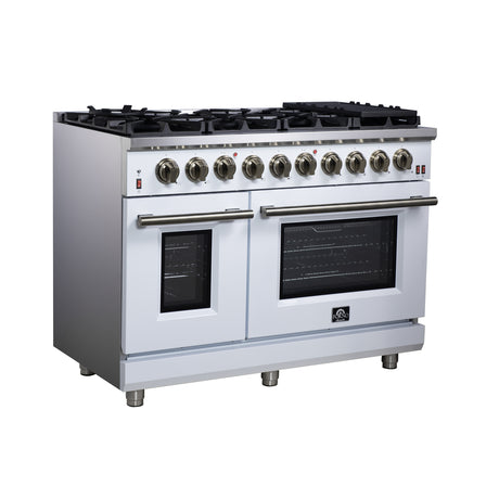 Forno Massimo 48-Inch White Freestanding Gas Range, 8 Burners, True Convection Oven