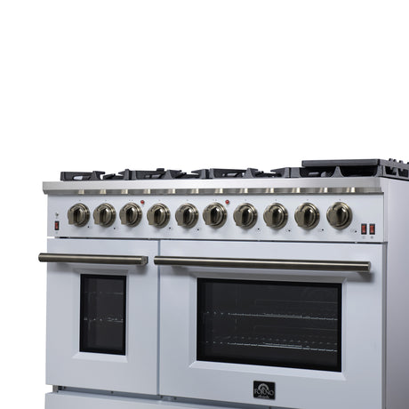 Forno Massimo 48-Inch White Freestanding Gas Range, 8 Burners, True Convection Oven