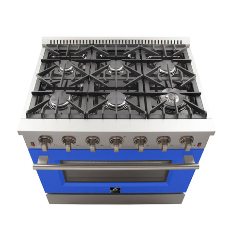 Forno Galiano 36-Inch Freestanding Gas Range, Stainless Steel, 6 Burners, Energy Efficient, Blue Door