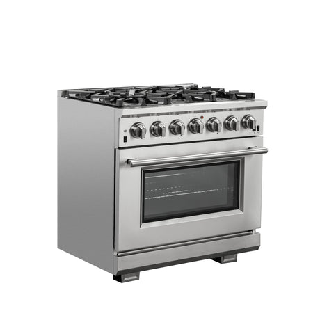 Forno Capriasca 36-Inch Gas Range, Stainless Steel, 6 Brass Burners, 120,000 BTU, Convection Oven, Energy Efficient