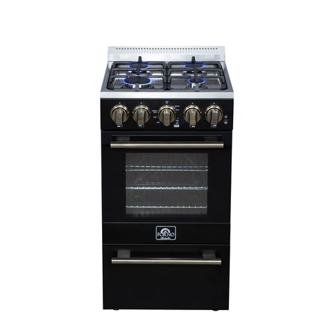 Forno Lamazze 20 Inch Freestanding Gas Range in Black, Compact Design