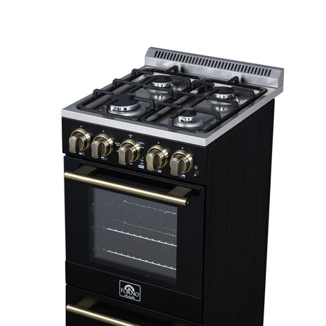 Forno Lamazze 20 Inch Freestanding Gas Range in Black, Compact Design