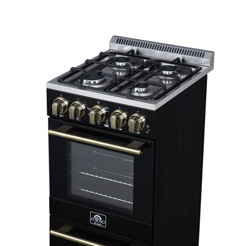 Forno Lamazze 20 Inch Freestanding Gas Range in Black, Compact Design