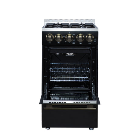 Forno Lamazze 20 Inch Freestanding Gas Range in Black, Compact Design